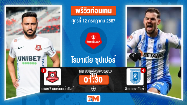 วิเคราะห์ฟุตบอล โรมาเนีย ลีกา1 เอเอฟซี เฮอร์แมนน์สตัดท์ พบ ซีเอส คราอิโอว่า เกมที่ 1