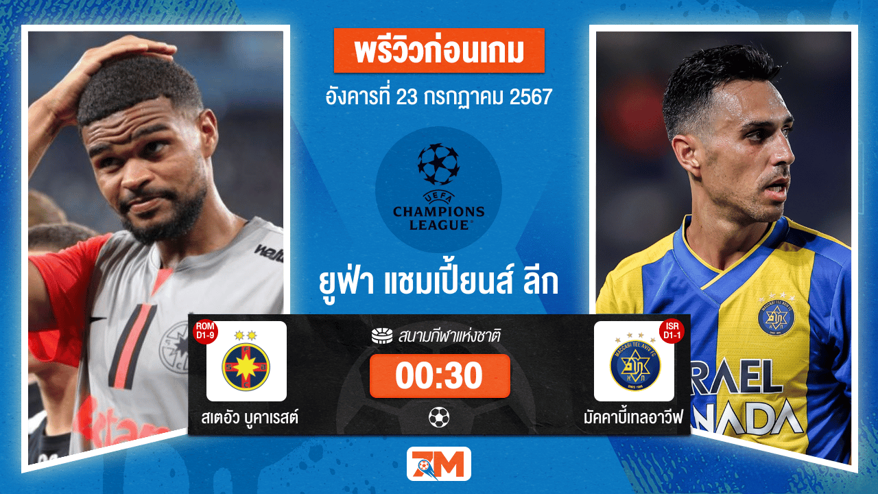 วิเคราะห์ฟุตบอล ยูฟ่าแชมเปียนส์ลีก  ระหว่าง สเตอัว บูคาเรสต์ พบ มัคคาบี้เทลอาวีฟ  เกมที่ 1