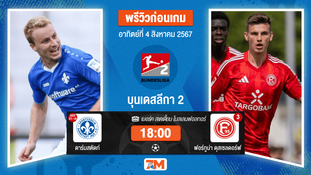 วิเคราะห์ฟุตบอล บุนเดสลีก้า 2 เยอรมัน ระหว่าง ดาร์มสตัดท์ พบ ฟอร์ทูน่า ดุสเซลดอร์ฟ